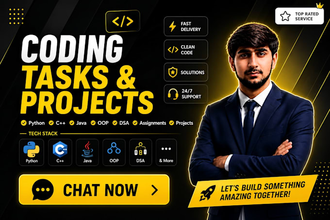 be expert for coding tasks, projects, assignments in python, cpp , java and more