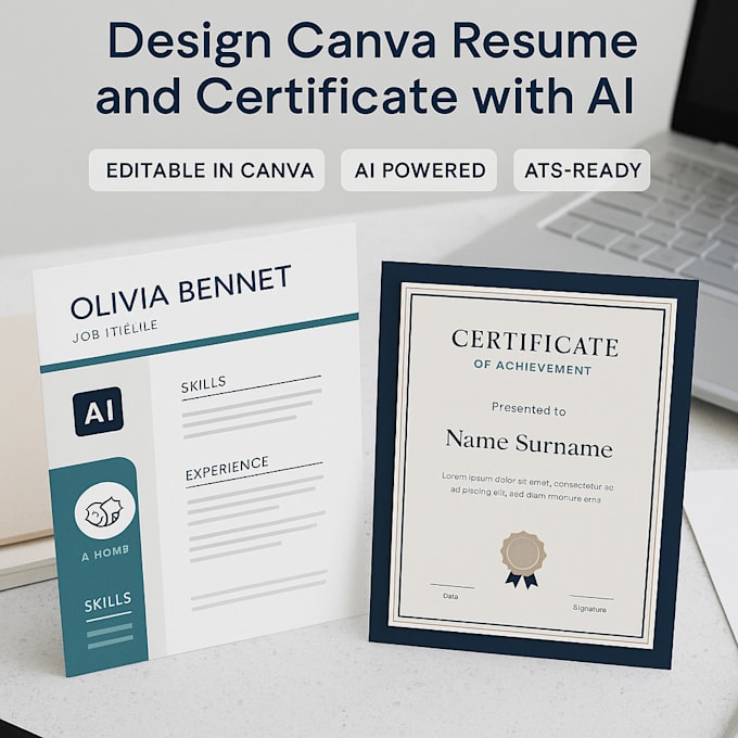 design resume and certificate in canva editable, ats ready