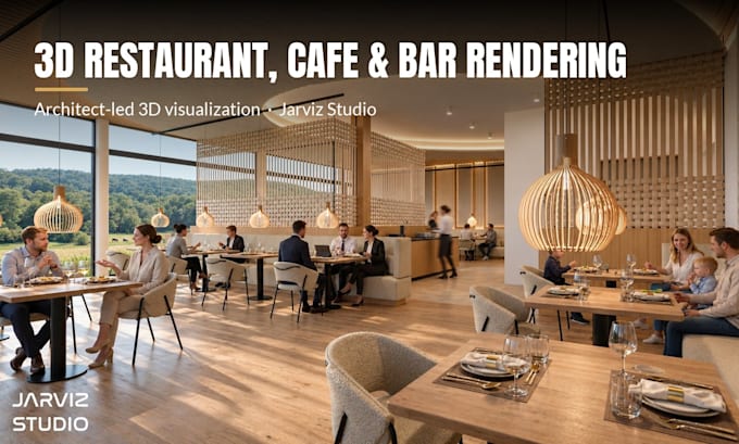 create 3d restaurant, cafe and bar interior rendering