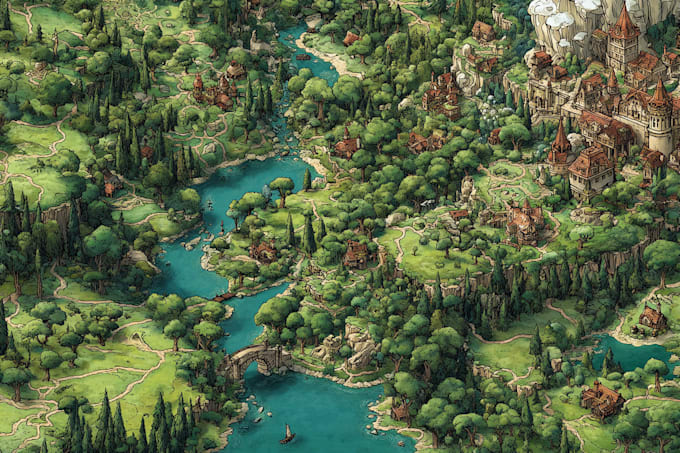 make a fantasy map illustration or site in illustrator