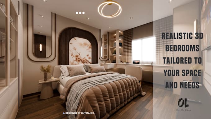 create a bedroom interior design and realistic 3d render