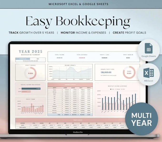 provide small business excel bookkeeping with dashboard