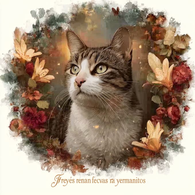 draw custom cat pet portrait, digital art, cat pet memorials