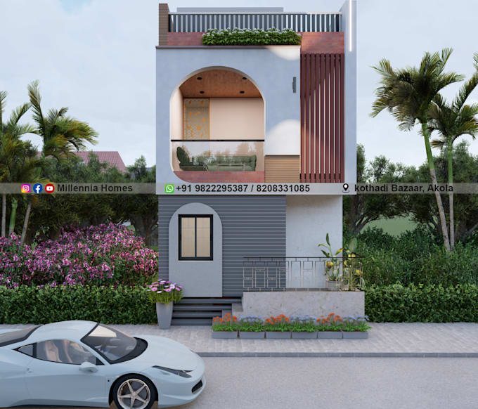 Design a realistic 3d house front elevation with floor planning by ...