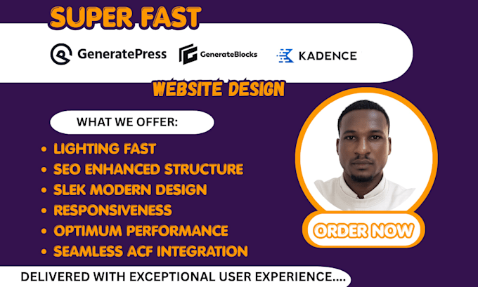 design kadence, generatepress, astra pro, avada, divi website from scratch