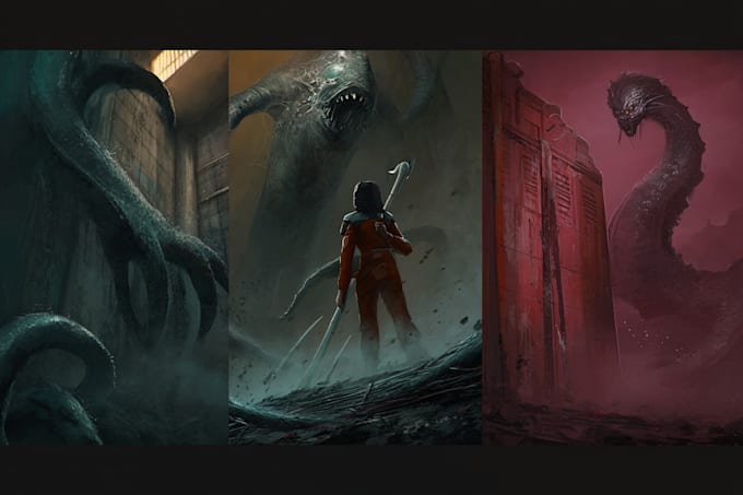 do sci fi horror and fantasy scene concept art illustrations