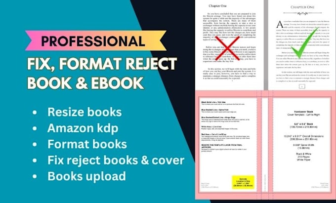 upload, format, resize,fix rejected book ebook,cover,amazon kdp,ingramspark,lulu