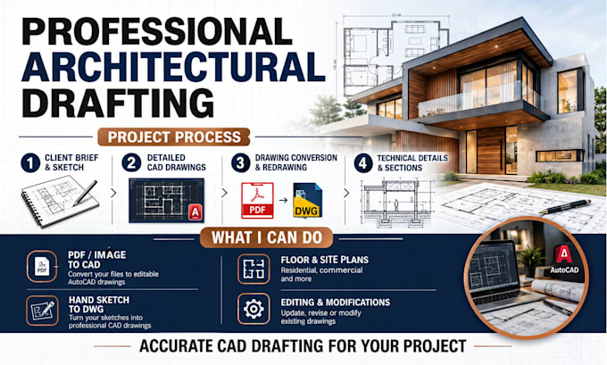 draw architectural drawings, blueprint in autocad convert pdf to dwg