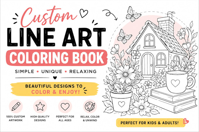 draw custom line art, vector outlines, coloring book illustrations