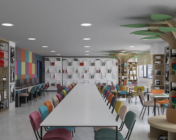 remodel 3d modern school library interior,school conference hall,exterior render