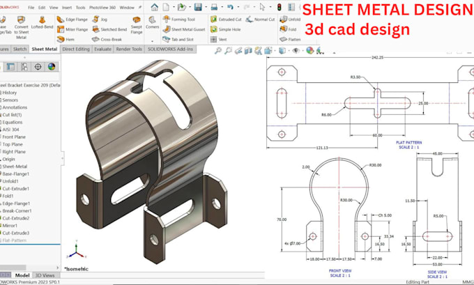 do 3d sheet metal technical drawing industrial design 3d cad model in solidwork