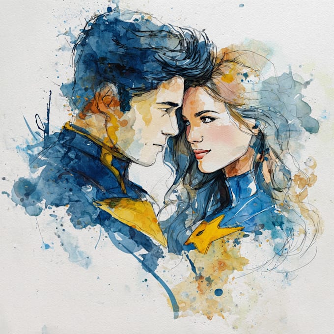 make watercolor super hero couple portrait art