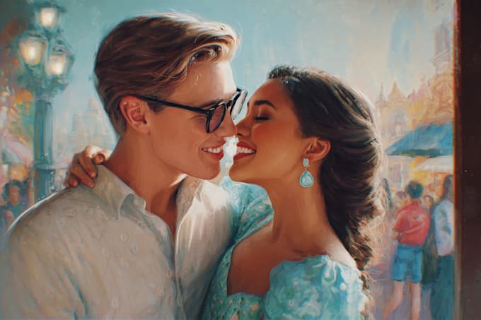 professional disney couple portrait illustration