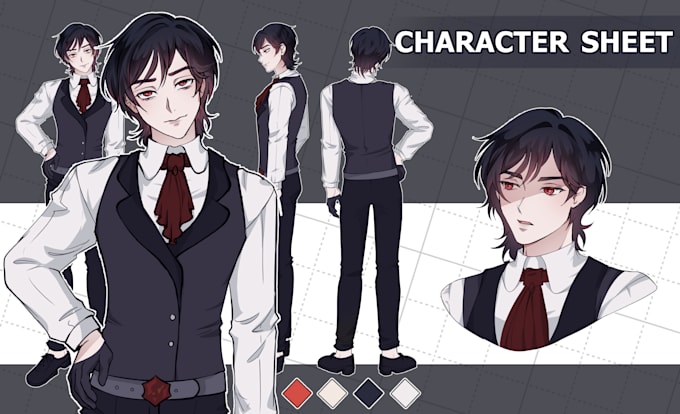 draw a professional character sheet in manhwa style