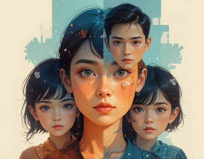 draw a vector art family portrait