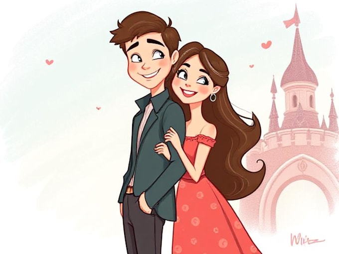 draw cartoon disney couple portrait