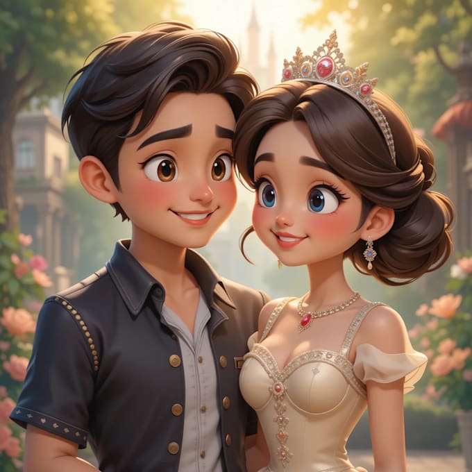 make you cute disney cartoon couple portrait