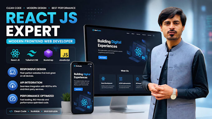 build a responsive frontend website in react js and tailwind