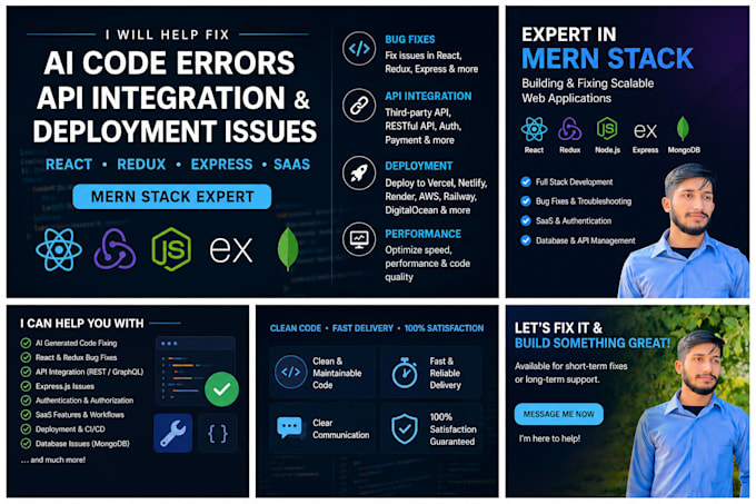 fix ai generated code, react, express, mern errors and apis