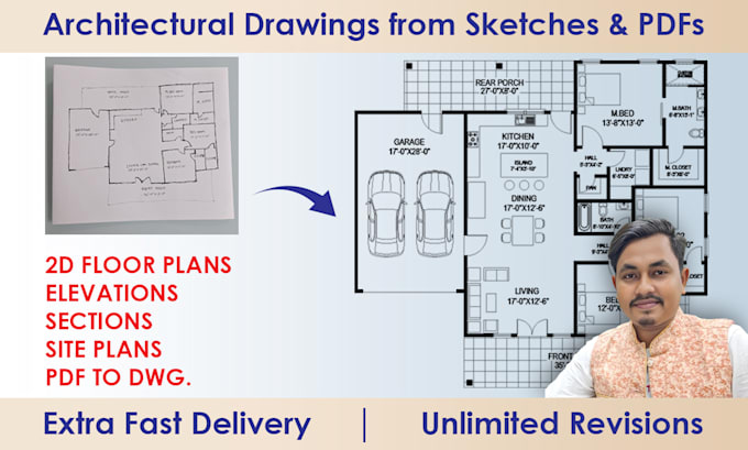 draft 2d floor plans, house plans and architectural drawings in autocad