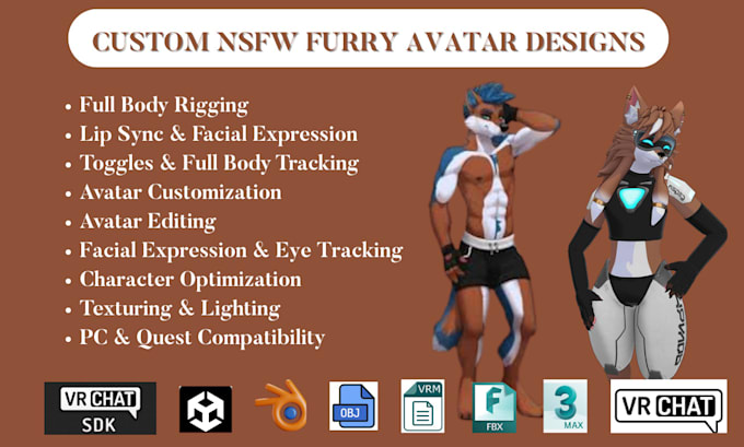 design, rig, texture custom nsfw vrchat furry avatar