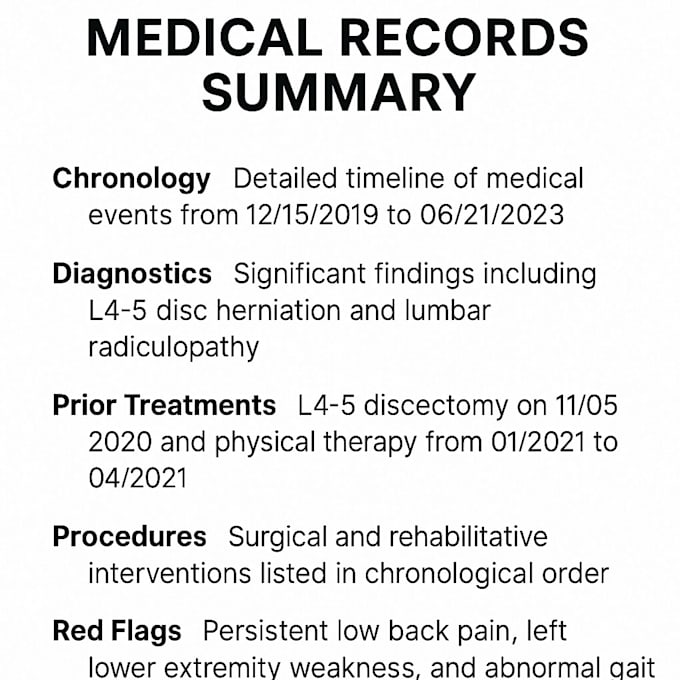 write medical timelines and structured reports for disability or injury cases