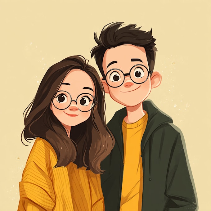 draw a cute cartoon couple portrait
