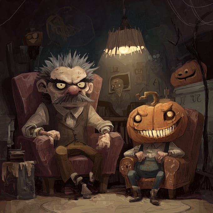 draw creepy, horror, halloween cartoon illustrations