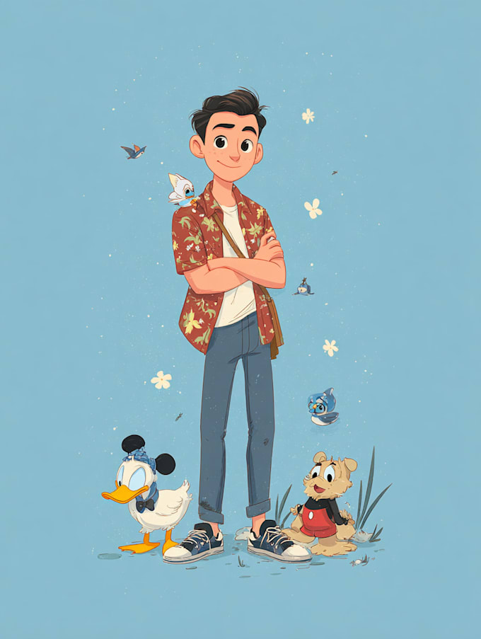 draw a portrait in semi realism disney cartoon style