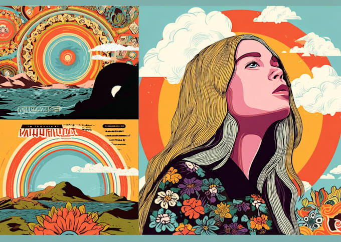 Draw a psychedelic illustration retro for poster album cover by ...