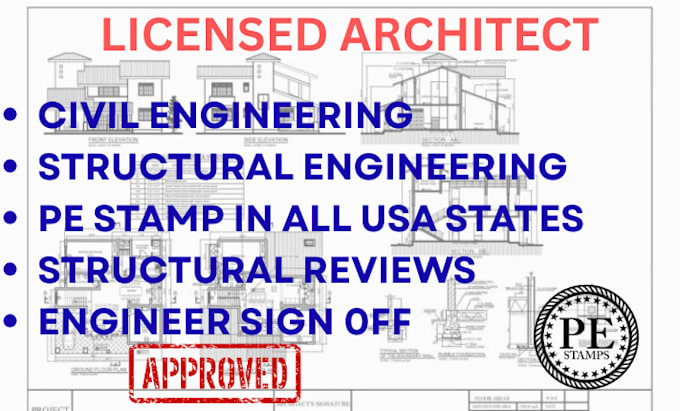 licensed architect, structural engineer, pe stamp in michigan, louisiana, tx, ks