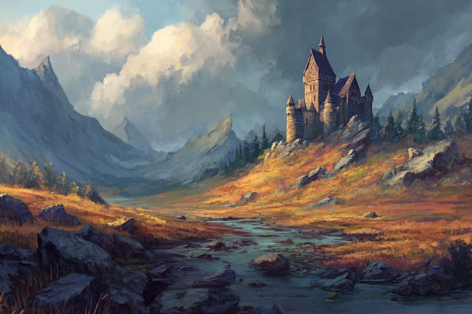 draw fantasy landscape or enviroment art