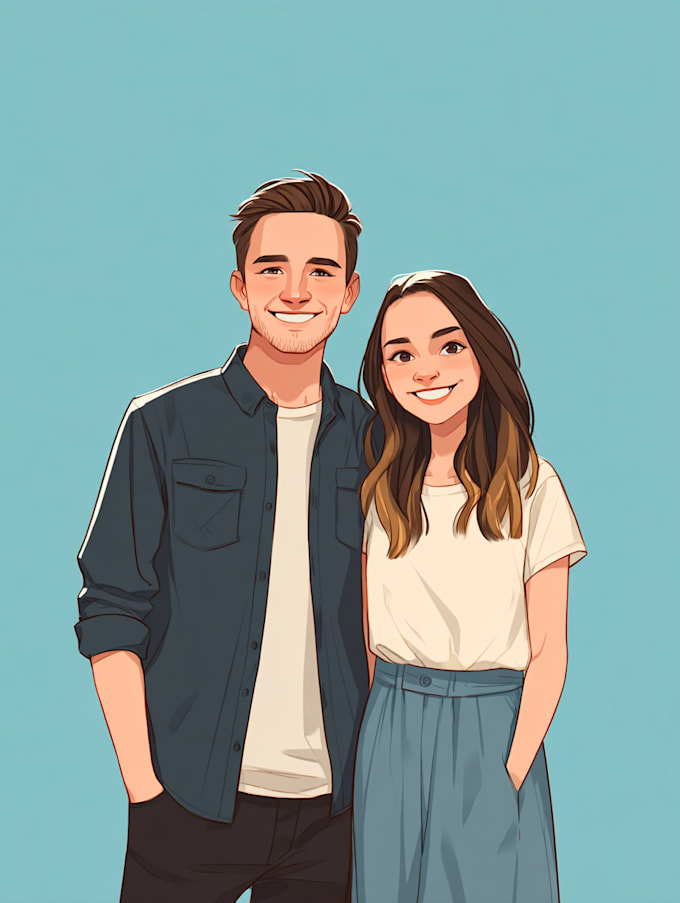 draw a cute cartoon couple portrait