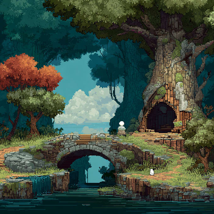 draw pixel art scene and background for your game