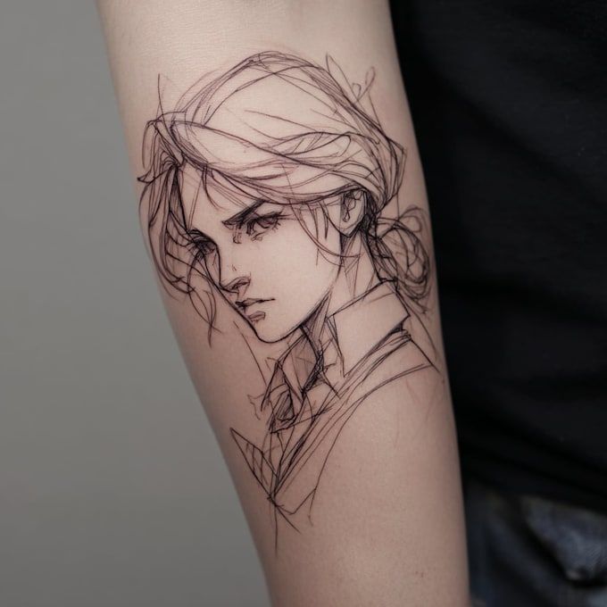 tattoo illustration anime style in lines