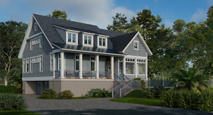 Redesigned Ranch Redesign 3d ranch house, american foursquare exterior, front porch,8k ...