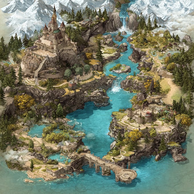 Create a awesome detailed fantasy map for dnd and fiction, game or etc ...