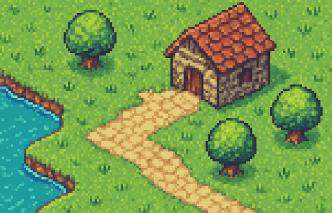 Do isometric pixel art based in a topic for game, rpg maker, tilesets ...