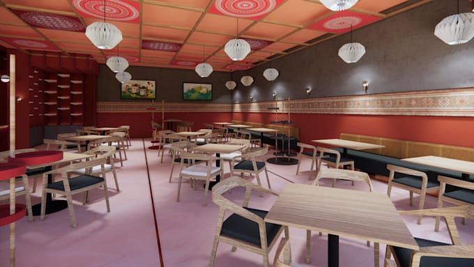 design modern office and cafeteria interior in 3d