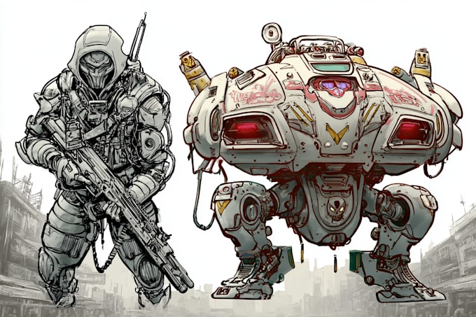 draw mecha, robot, sci fi concept art