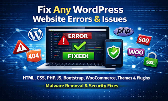 debug, clean, fix hacked wordpress website errors, bugs, issues, malware removal