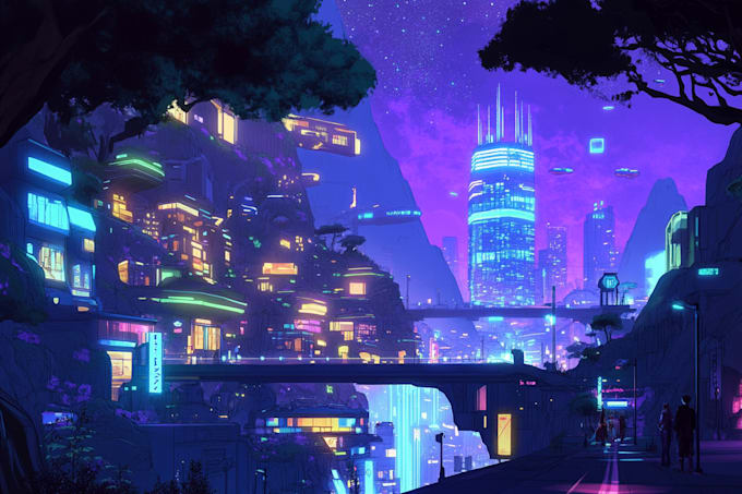 design a cyberpunk sci fi environments art illustration