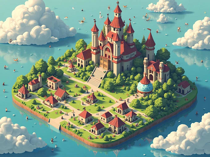 design a vector 2d flat or 3d isometric map