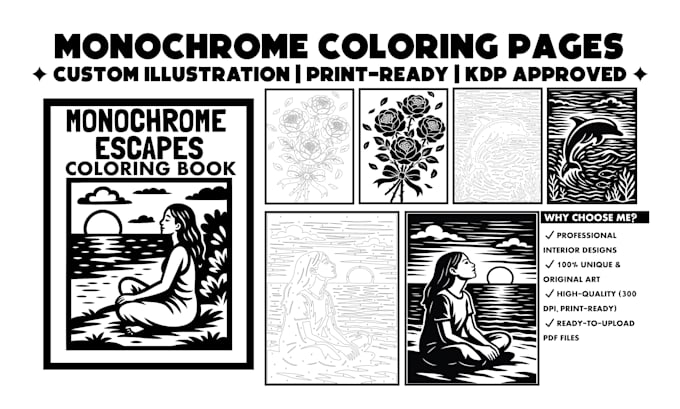create custom monochrome coloring pages for amazon KDP