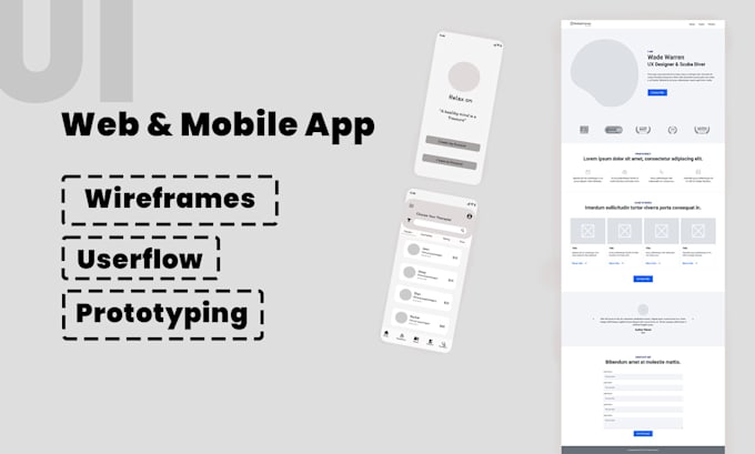 do UX wireframe mockup design and user flow for mobile and website