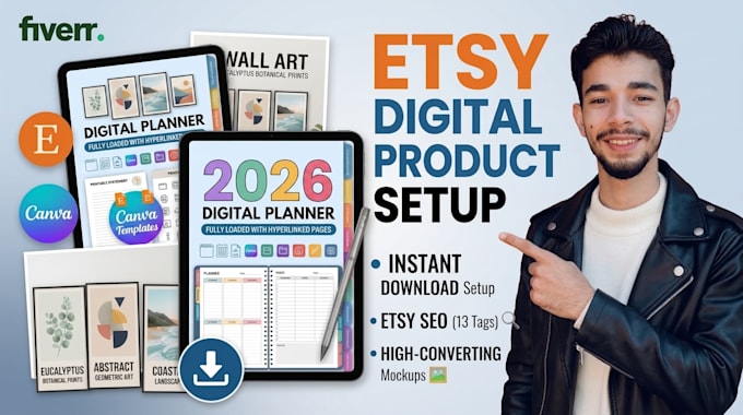 etsy digital product listing setup instant download and etsy seo
