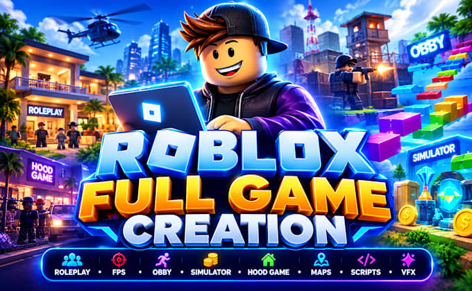 develop roleplay game,fps,obby roblox,simulator,roblox hood game,map,script,vfx