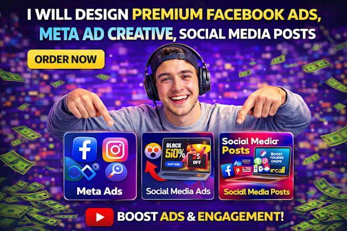 design premium facebook ads, meta ad creative, social media posts