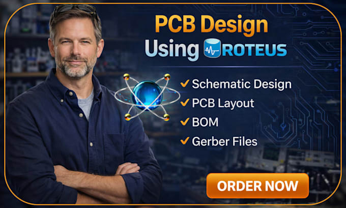 make pcb design schematic, layout, circuit design using proteus