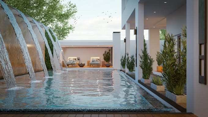 redesign 3d poolside cabana, outdoor swimming pool,lounge, sun deck,patio render